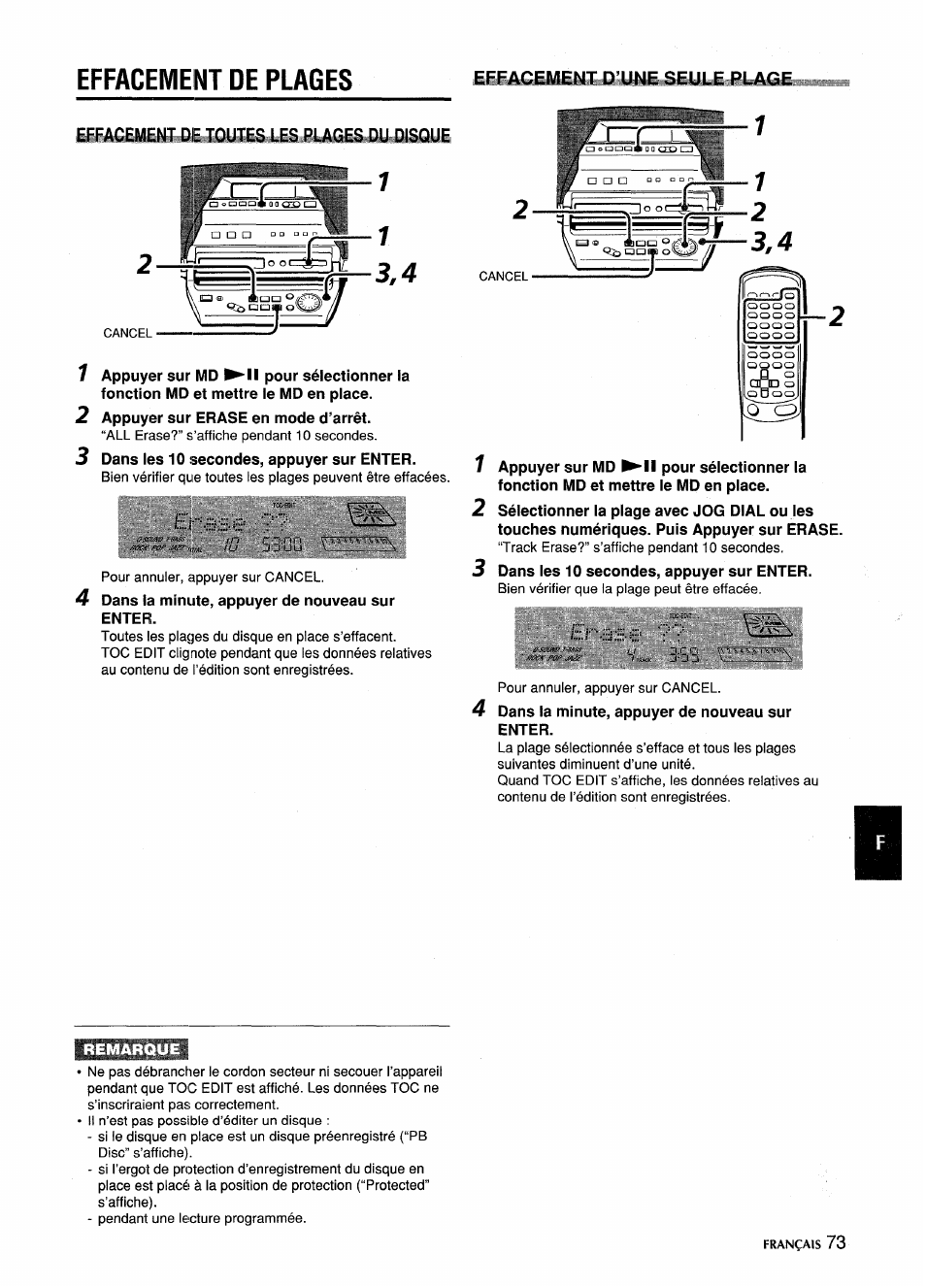 Effacement de plages | Aiwa CSD-MD5 User Manual | Page 73 / 80