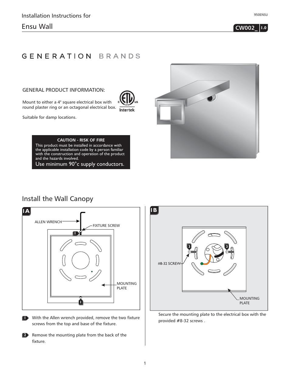 LBL Lighting Ensu LED User Manual | 2 pages