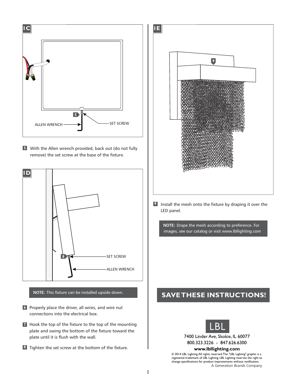 Save these instructions | LBL Lighting Camelot User Manual | Page 2 / 2