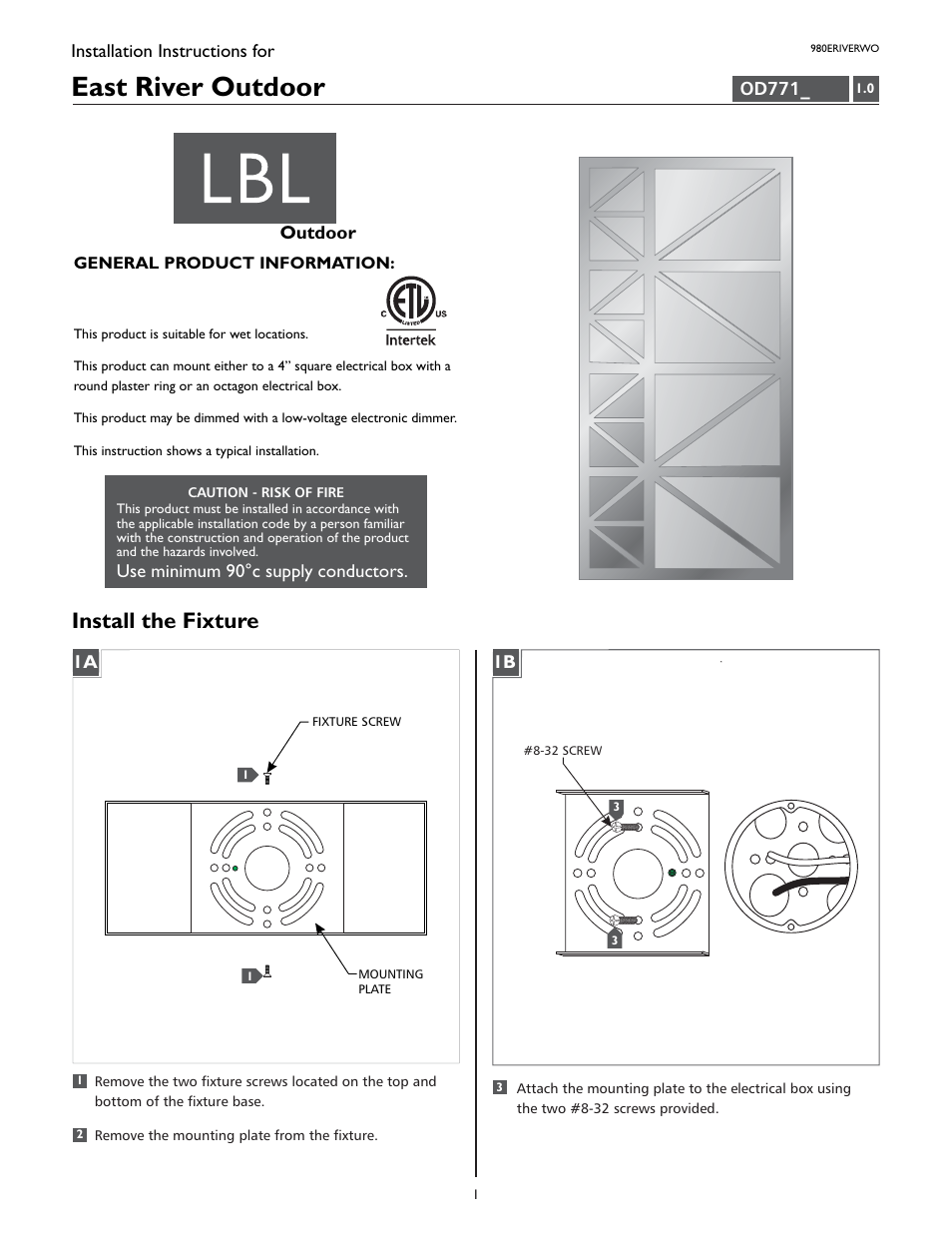 LBL Lighting East River User Manual | 2 pages