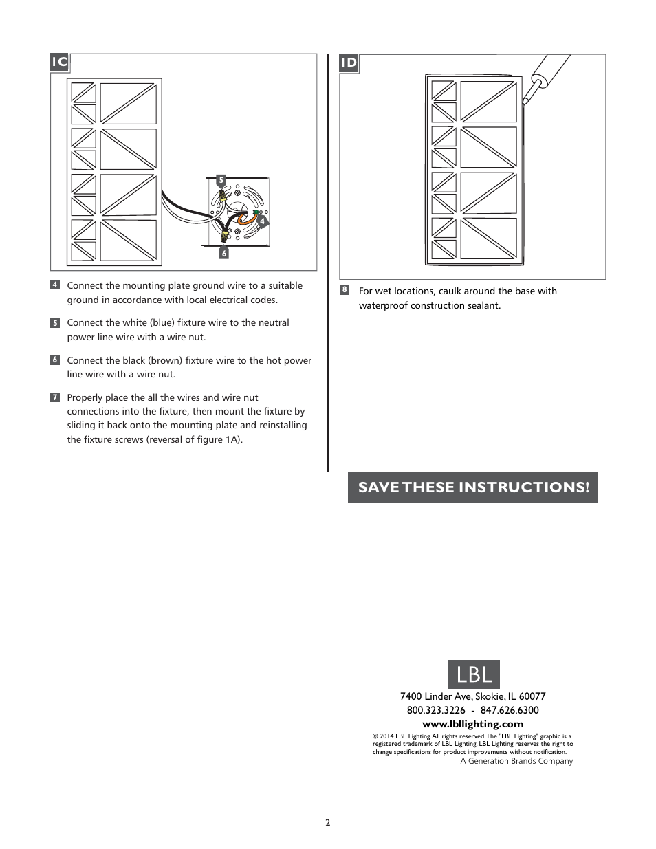 Save these instructions | LBL Lighting East River User Manual | Page 2 / 2
