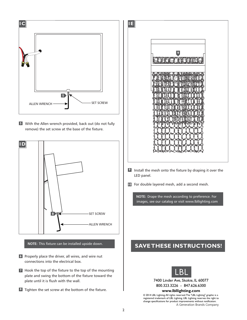 Save these instructions | LBL Lighting Mademoiselle User Manual | Page 2 / 2