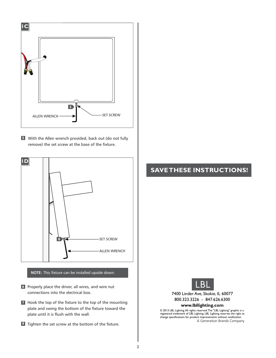 Save these instructions | LBL Lighting Ashland User Manual | Page 2 / 2
