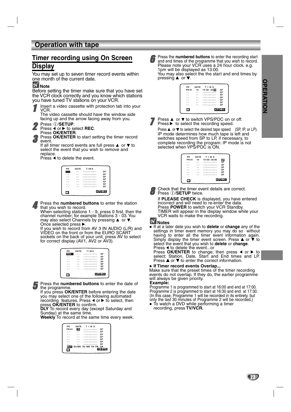 Timer recording using on screen display | Aiwa HV-DH1EH User Manual | Page 23 / 37