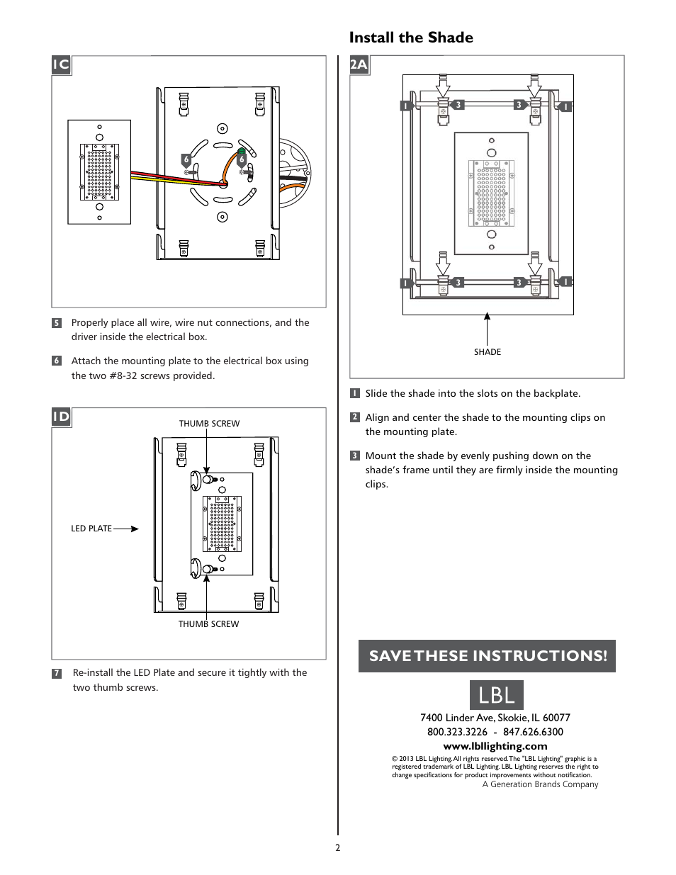 Install the shade, Save these instructions | LBL Lighting Rami  W User Manual | Page 2 / 2