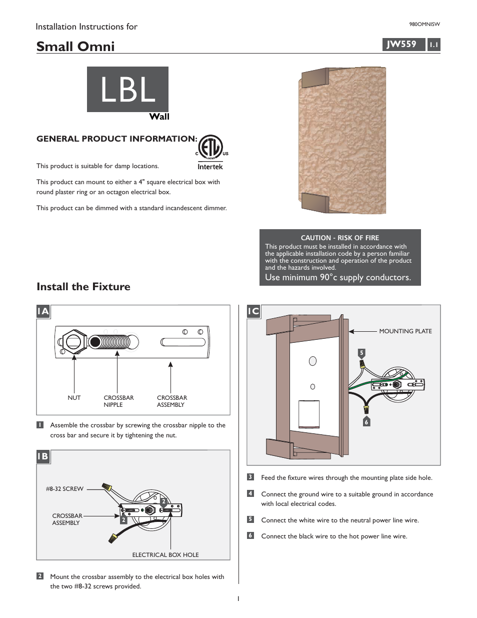 LBL Lighting Omni w/Cover Small User Manual | 4 pages