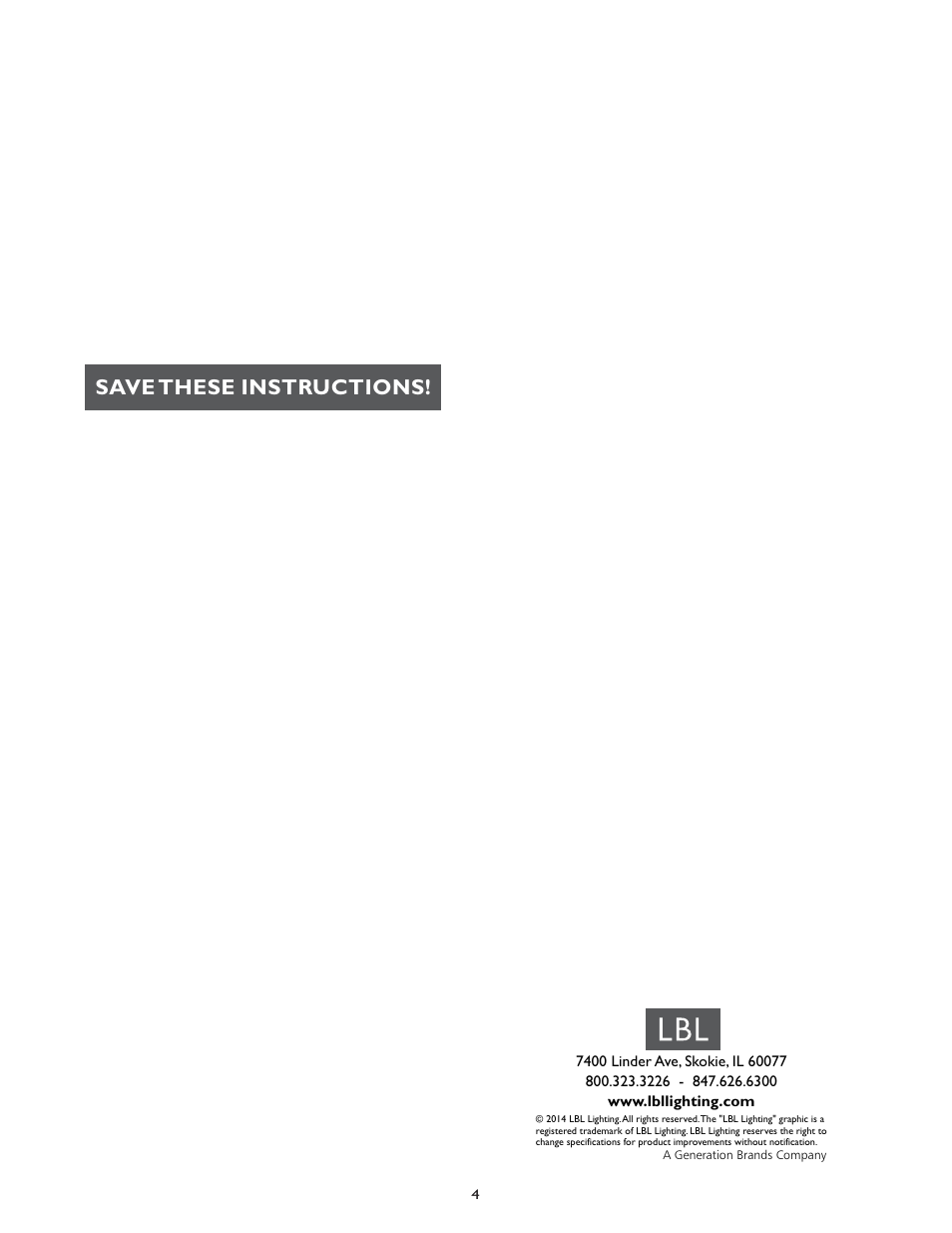 Save these instructions | LBL Lighting Omni w/Cover Small CF User Manual | Page 4 / 4