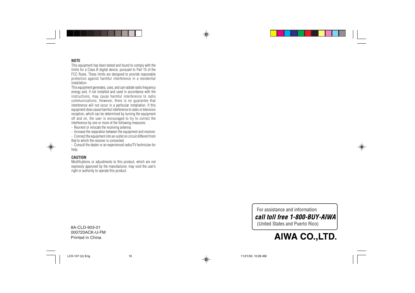 Aiwa LCX-107 User Manual | Page 26 / 26