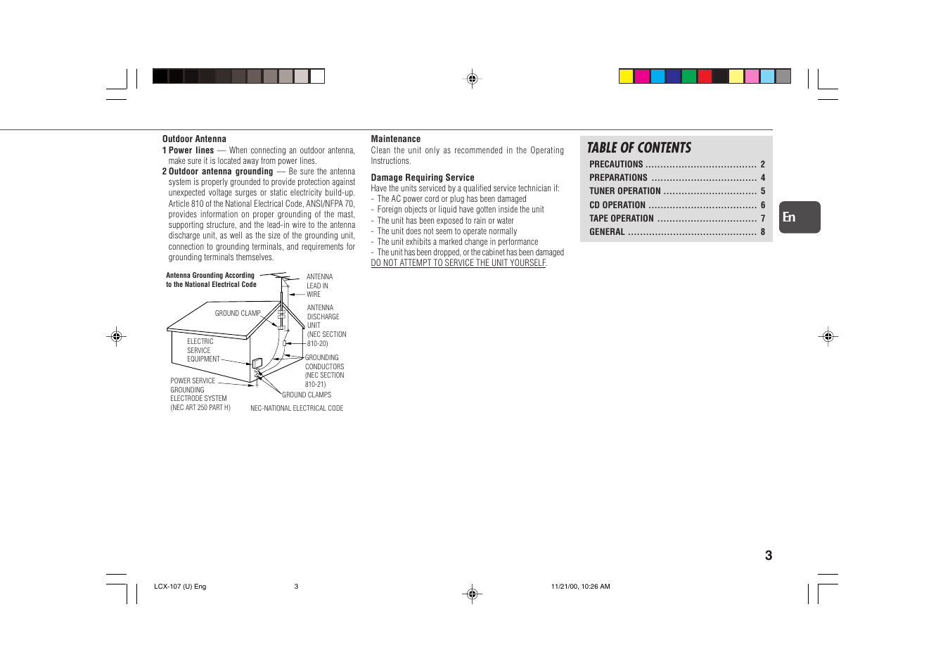 Aiwa LCX-107 User Manual | Page 3 / 26