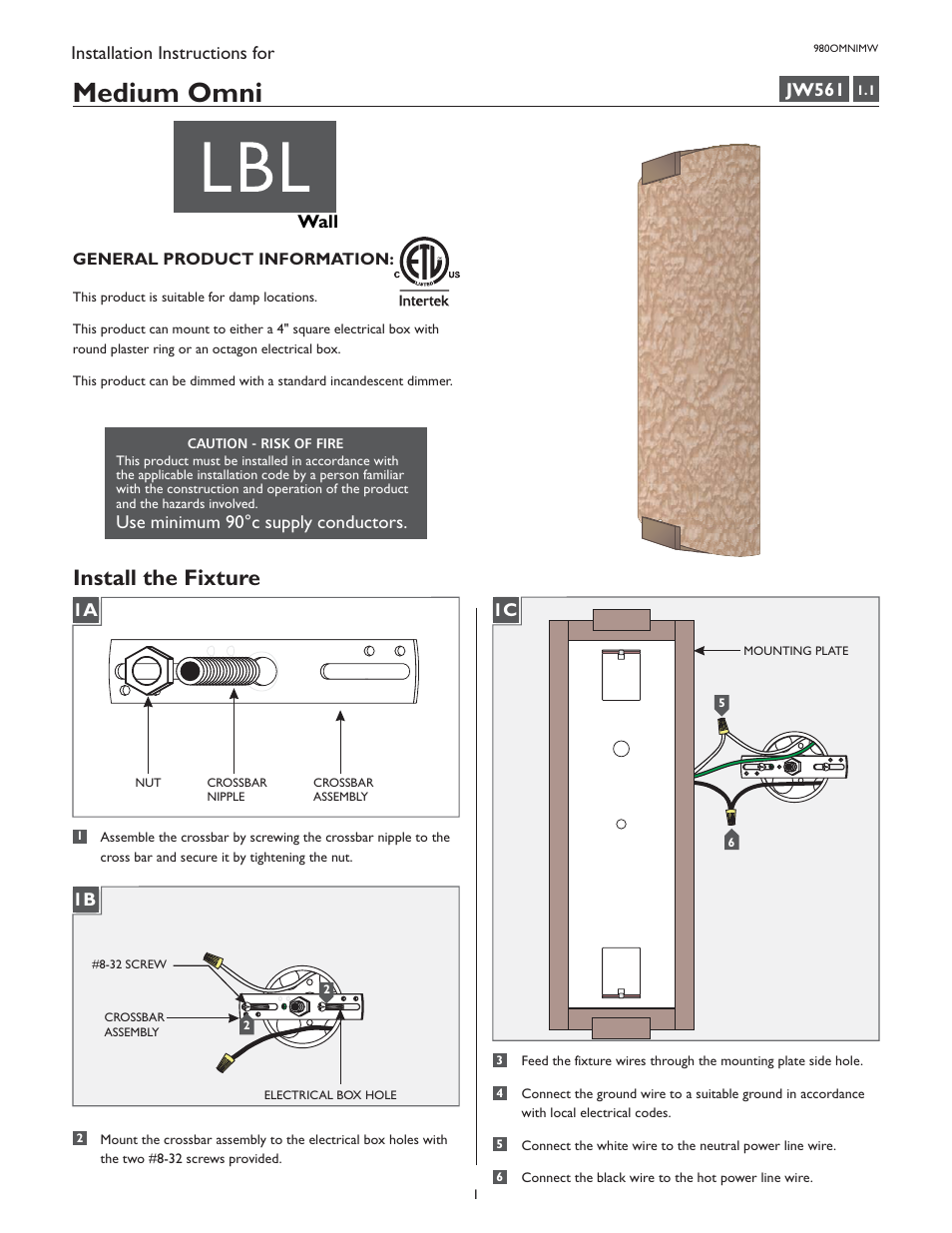 LBL Lighting Omni w/Cover Medium User Manual | 4 pages