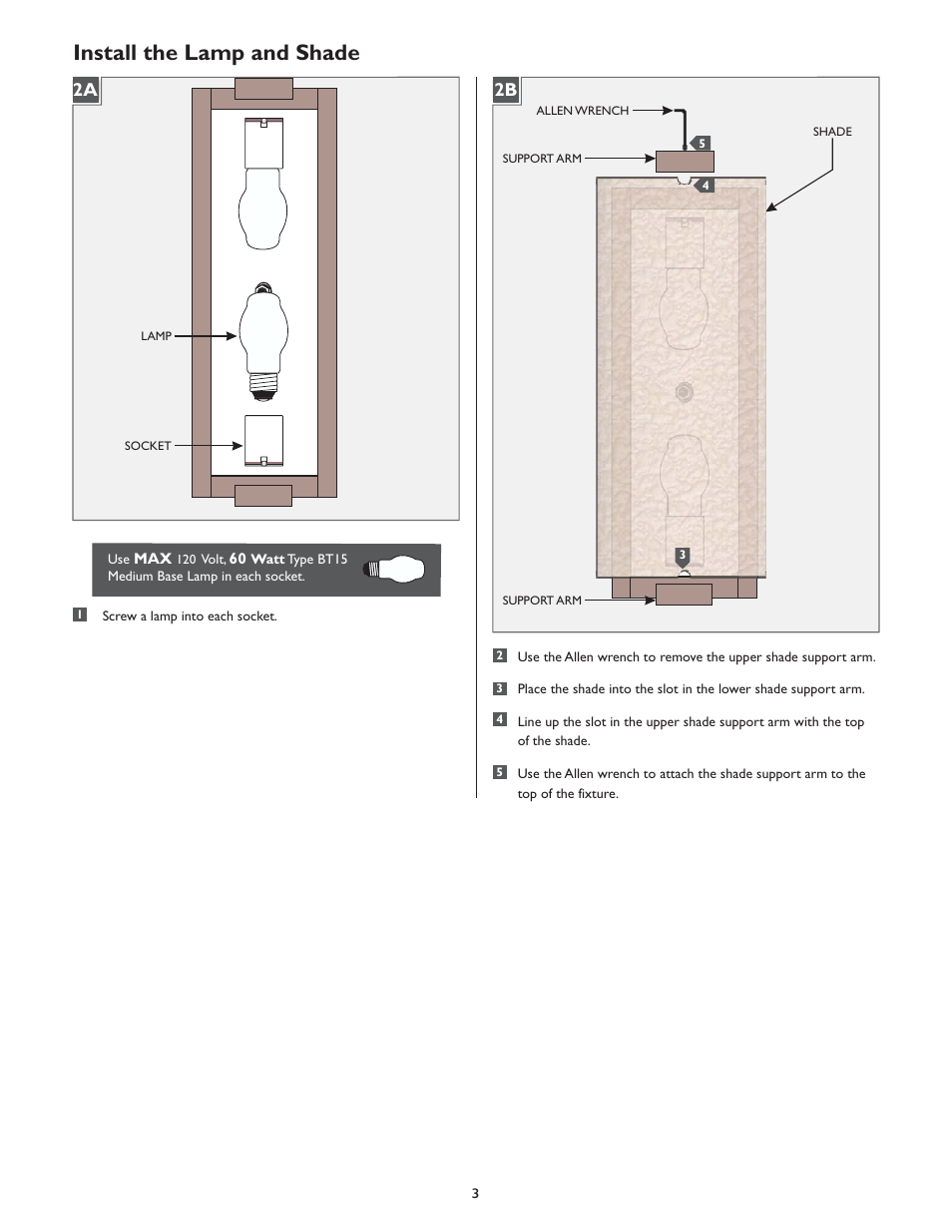 Install the lamp and shade, 2b 2a | LBL Lighting Omni w/Cover Medium User Manual | Page 3 / 4