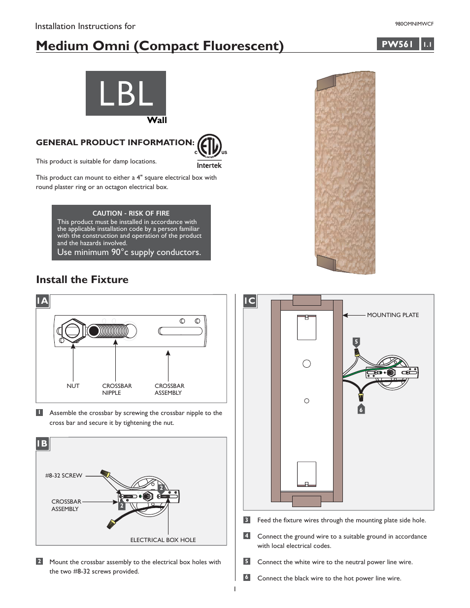 LBL Lighting Omni w/Cover Medium CF User Manual | 4 pages