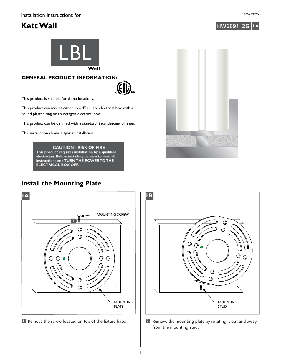 LBL Lighting Kett User Manual | 4 pages