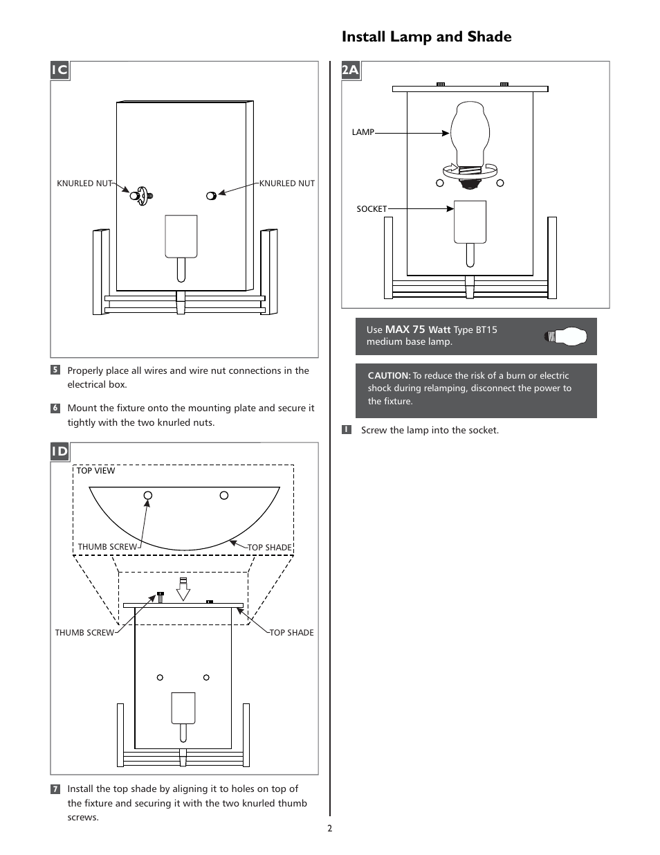 Install lamp and shade | LBL Lighting Showtime W User Manual | Page 2 / 4