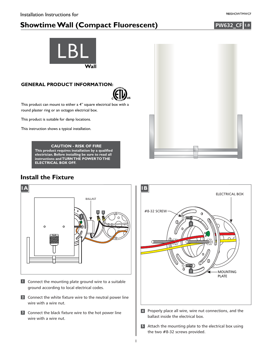 LBL Lighting Showtime WCF User Manual | 4 pages