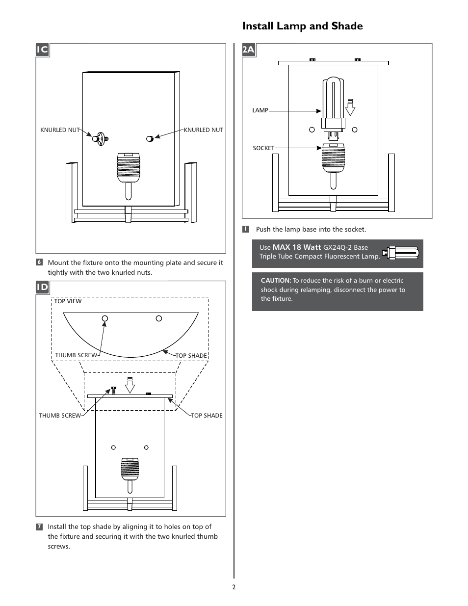 Install lamp and shade | LBL Lighting Showtime WCF User Manual | Page 2 / 4