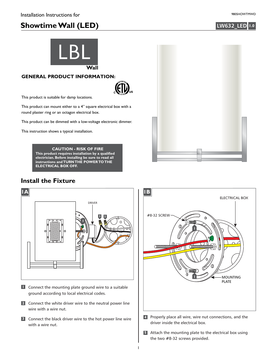 LBL Lighting Showtime WD User Manual | 2 pages