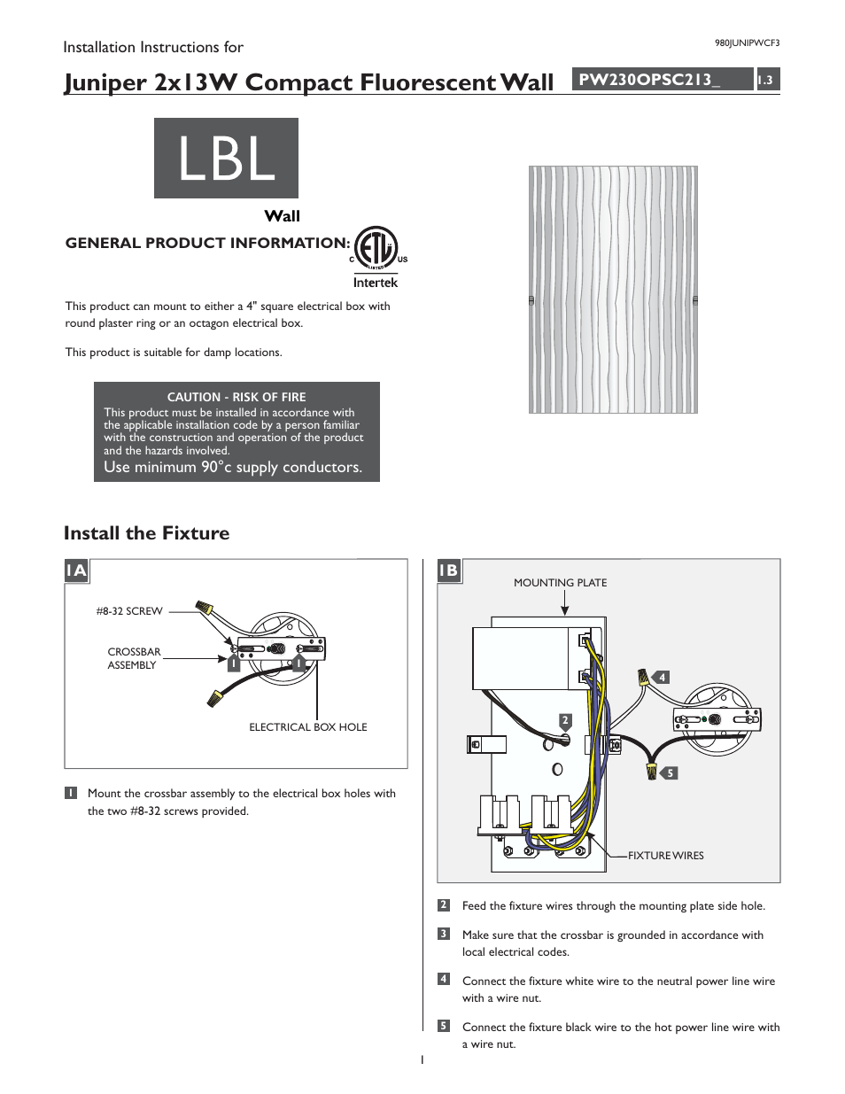 LBL Lighting Juniper WCF3 User Manual | 2 pages