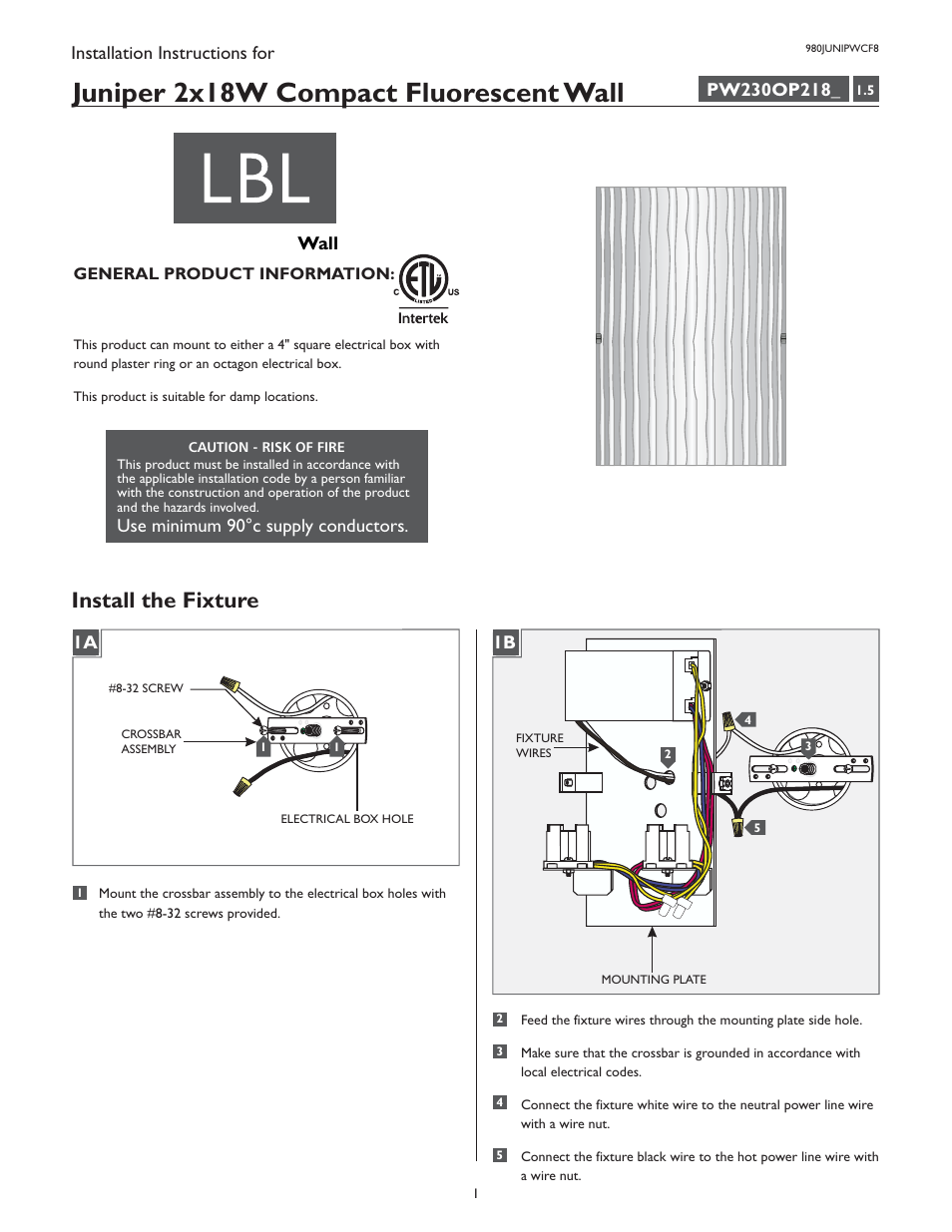 LBL Lighting Juniper WCF8 User Manual | 2 pages