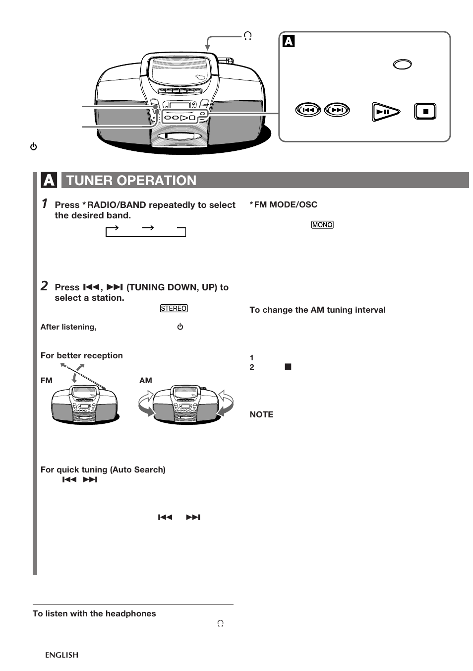 Tuner operation | Aiwa CSD-TD28 User Manual | Page 4 / 10