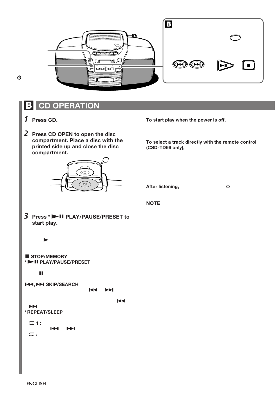 Cd operation | Aiwa CSD-TD28 User Manual | Page 6 / 10