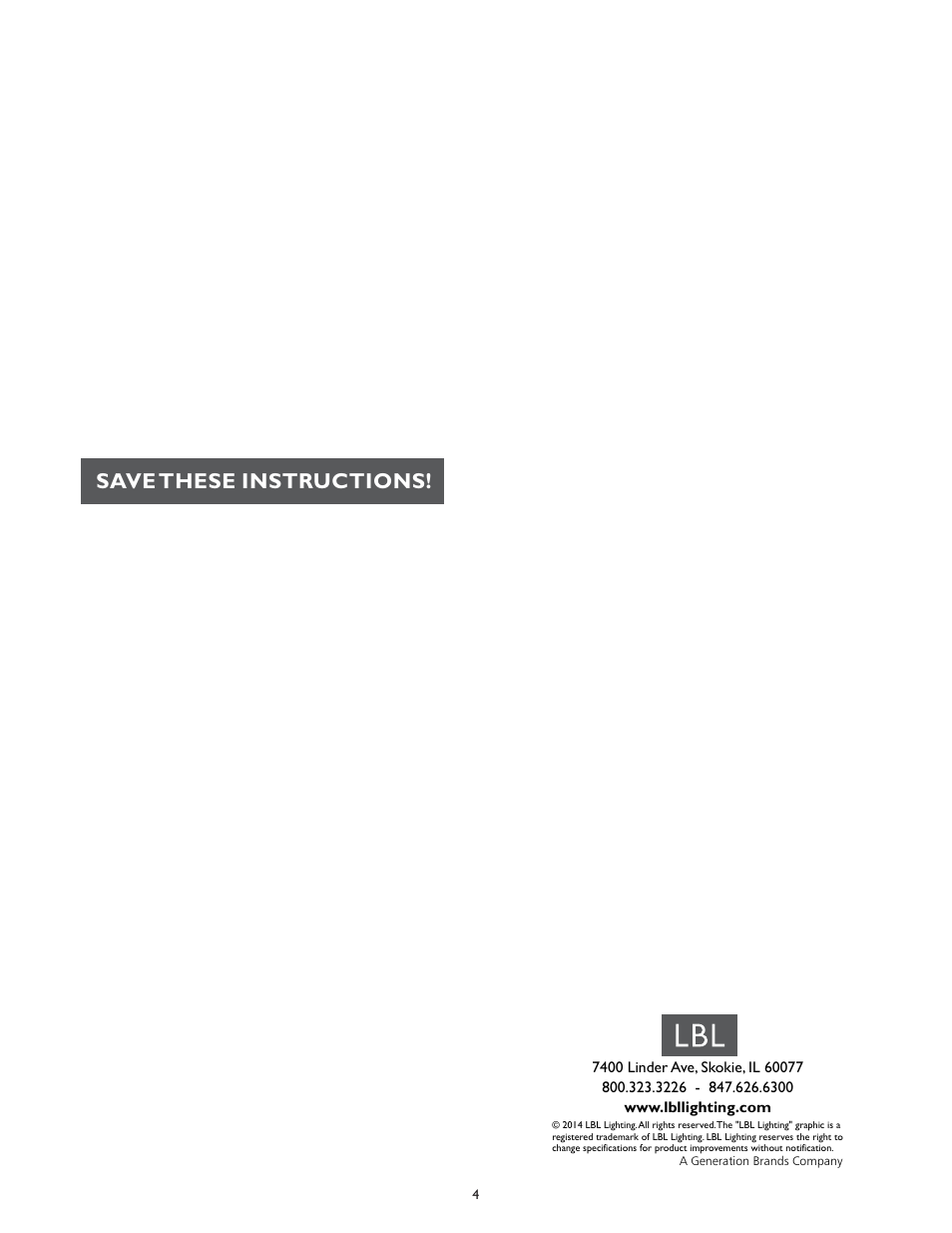 Save these instructions | LBL Lighting Top II W User Manual | Page 4 / 4