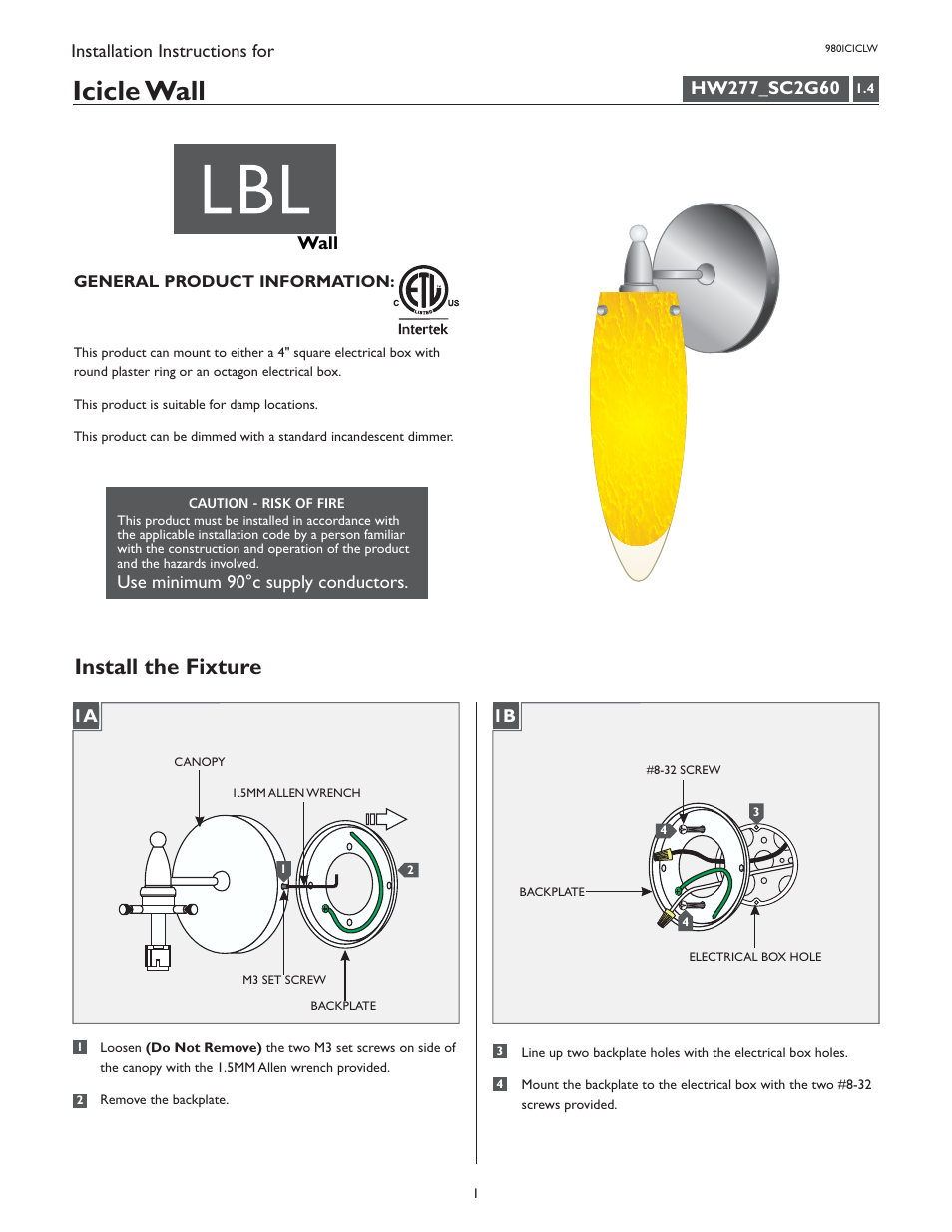 LBL Lighting Icicle User Manual | 4 pages
