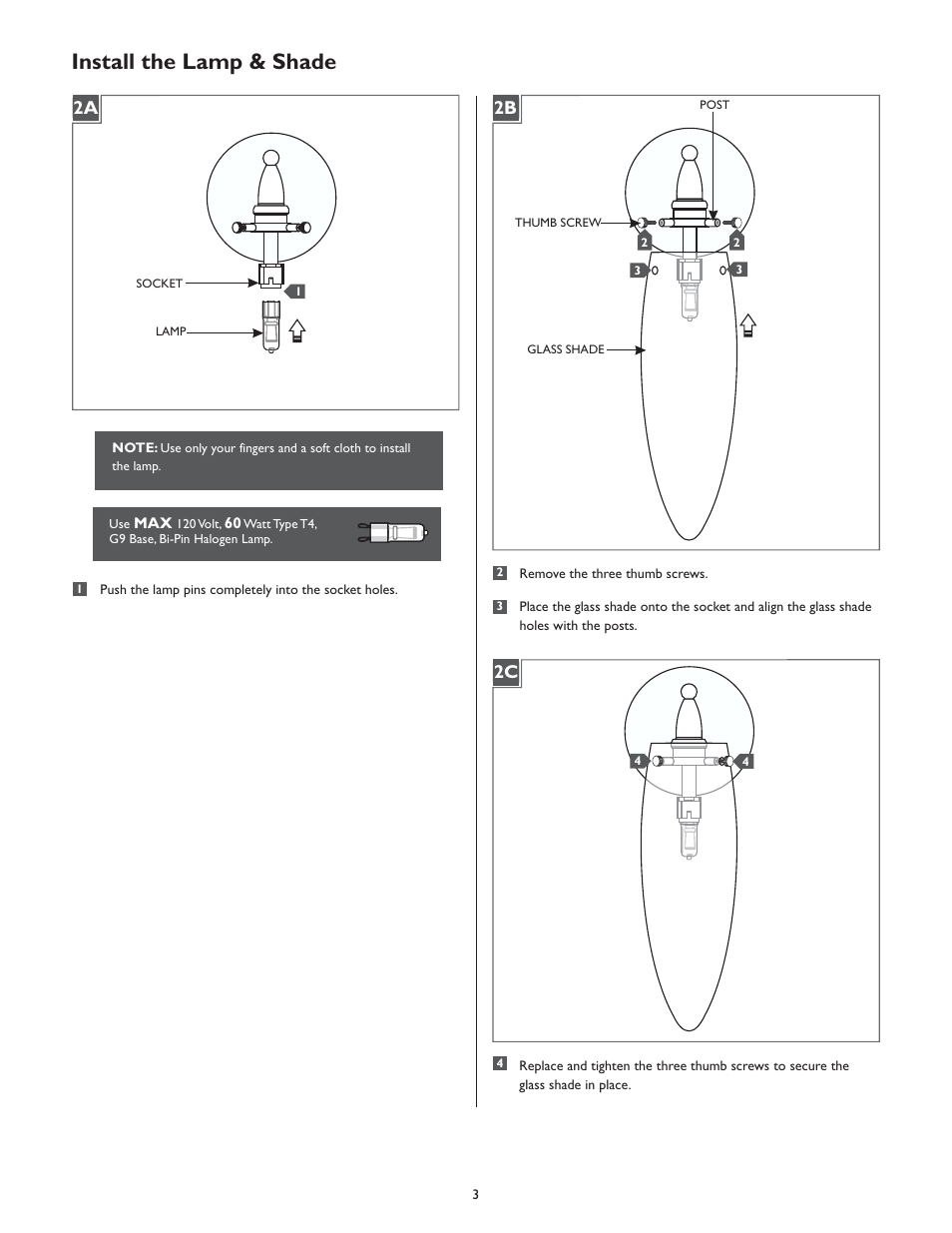 Install the lamp & shade | LBL Lighting Icicle User Manual | Page 3 / 4