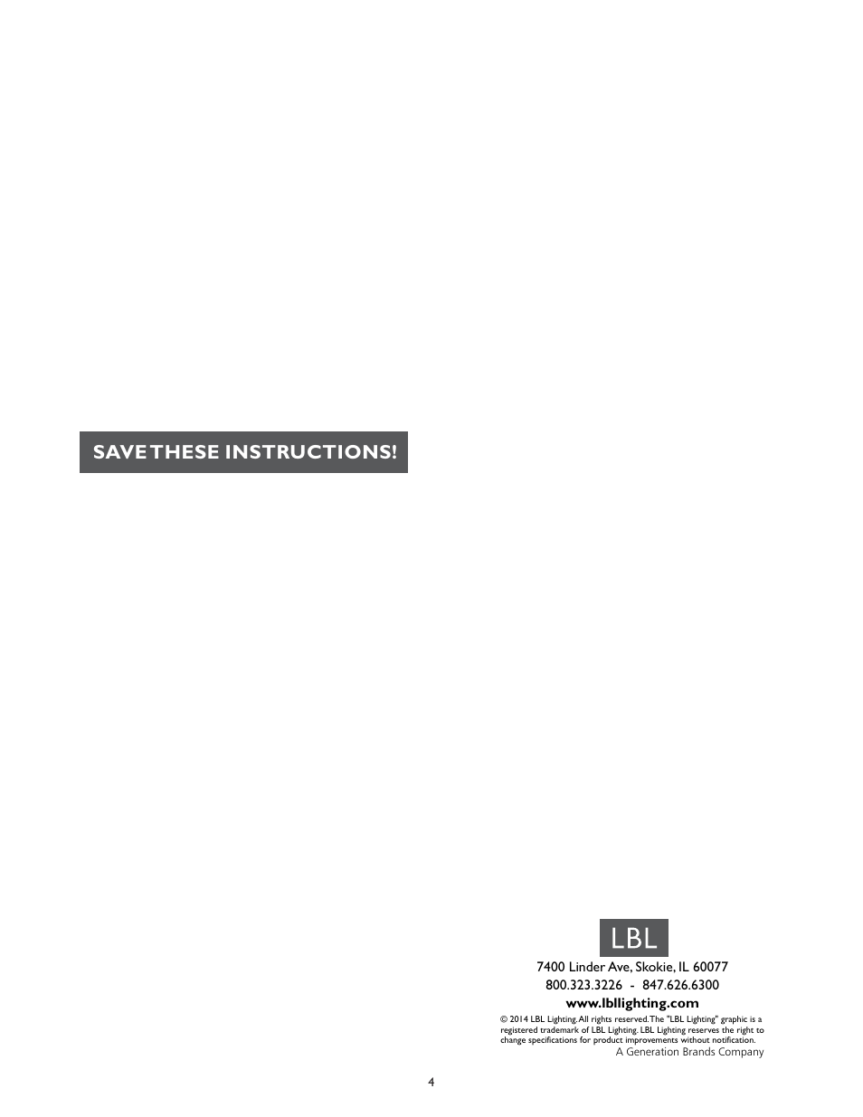 Save these instructions | LBL Lighting Icicle User Manual | Page 4 / 4