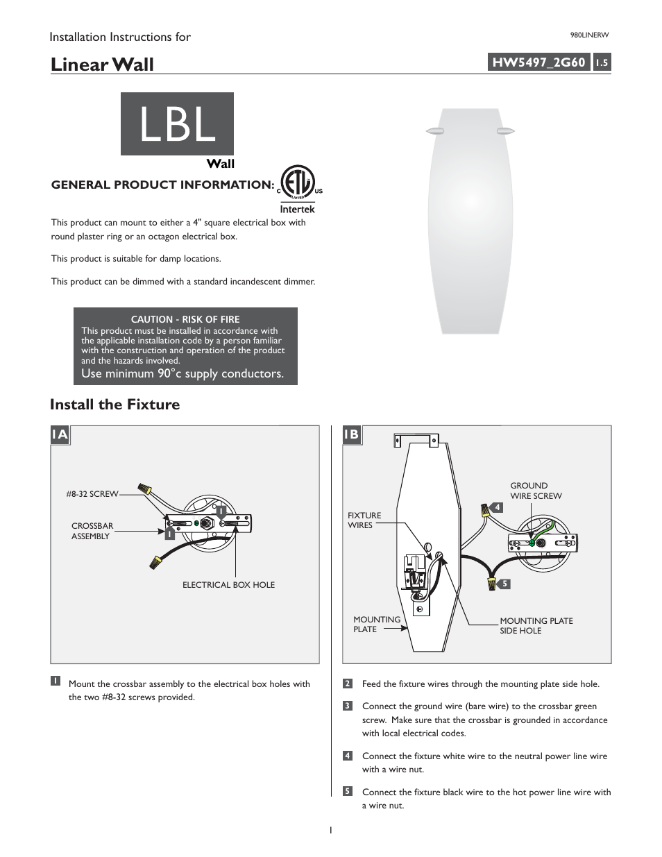 LBL Lighting Linear W User Manual | 2 pages