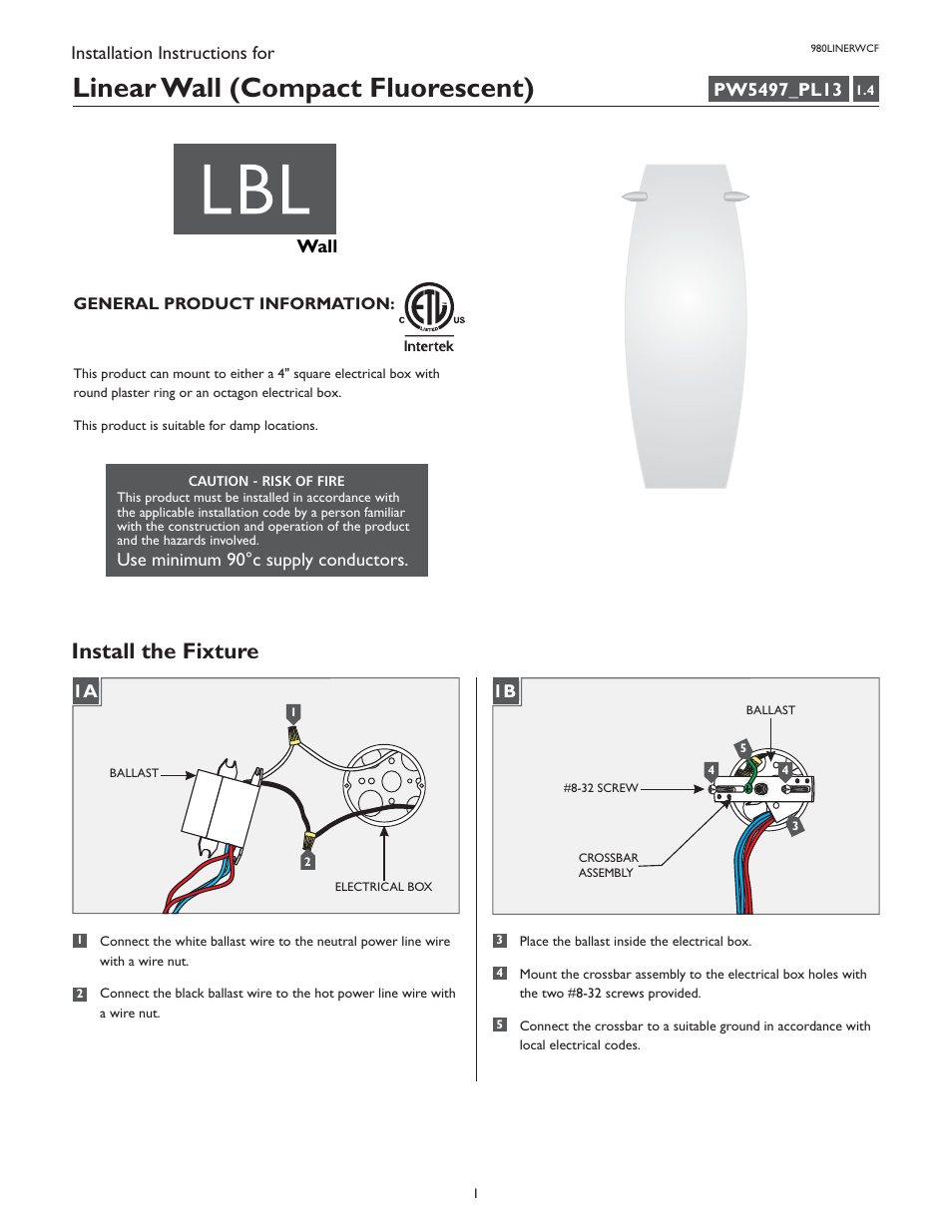LBL Lighting Linear WCF User Manual | 2 pages