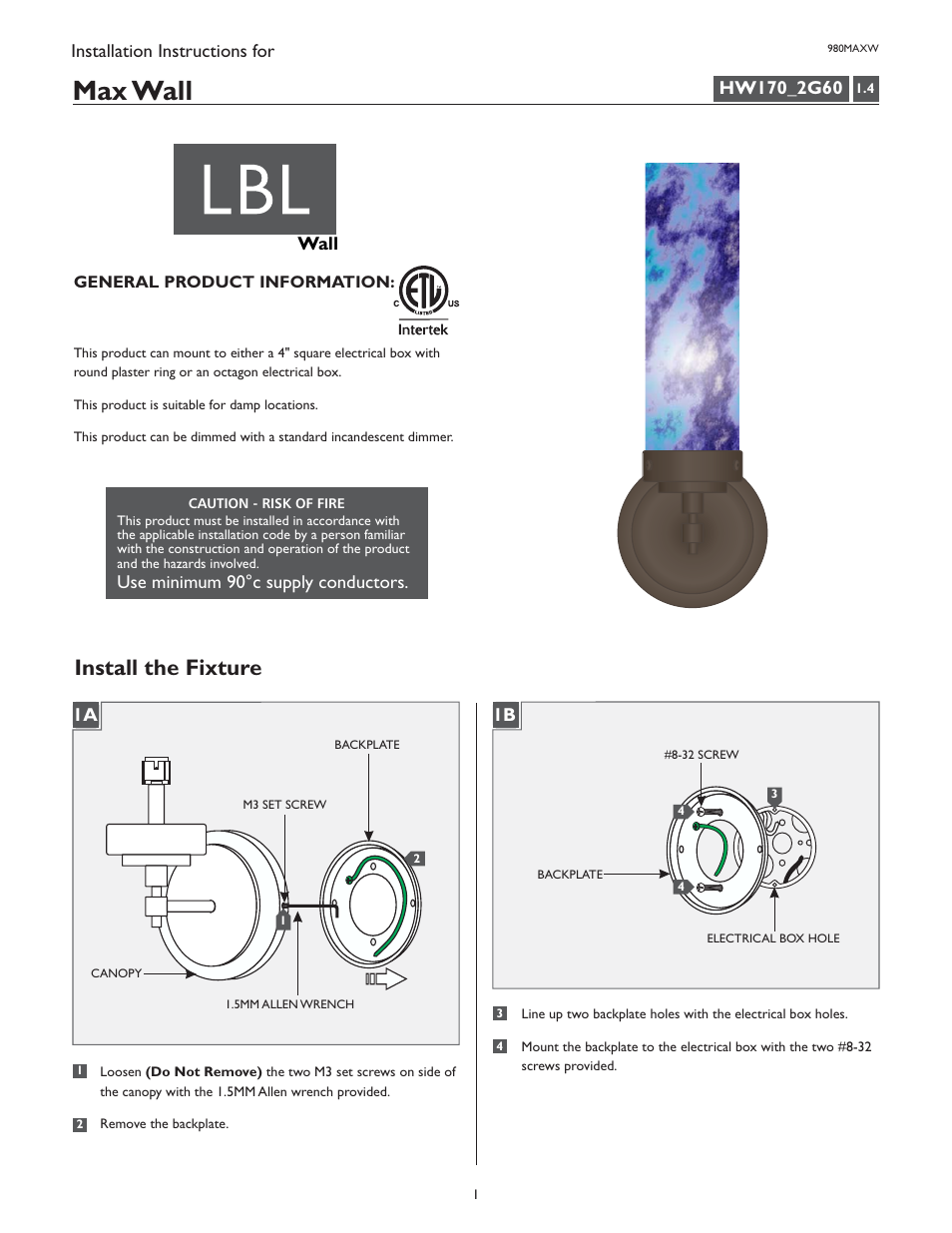 LBL Lighting Max User Manual | 4 pages