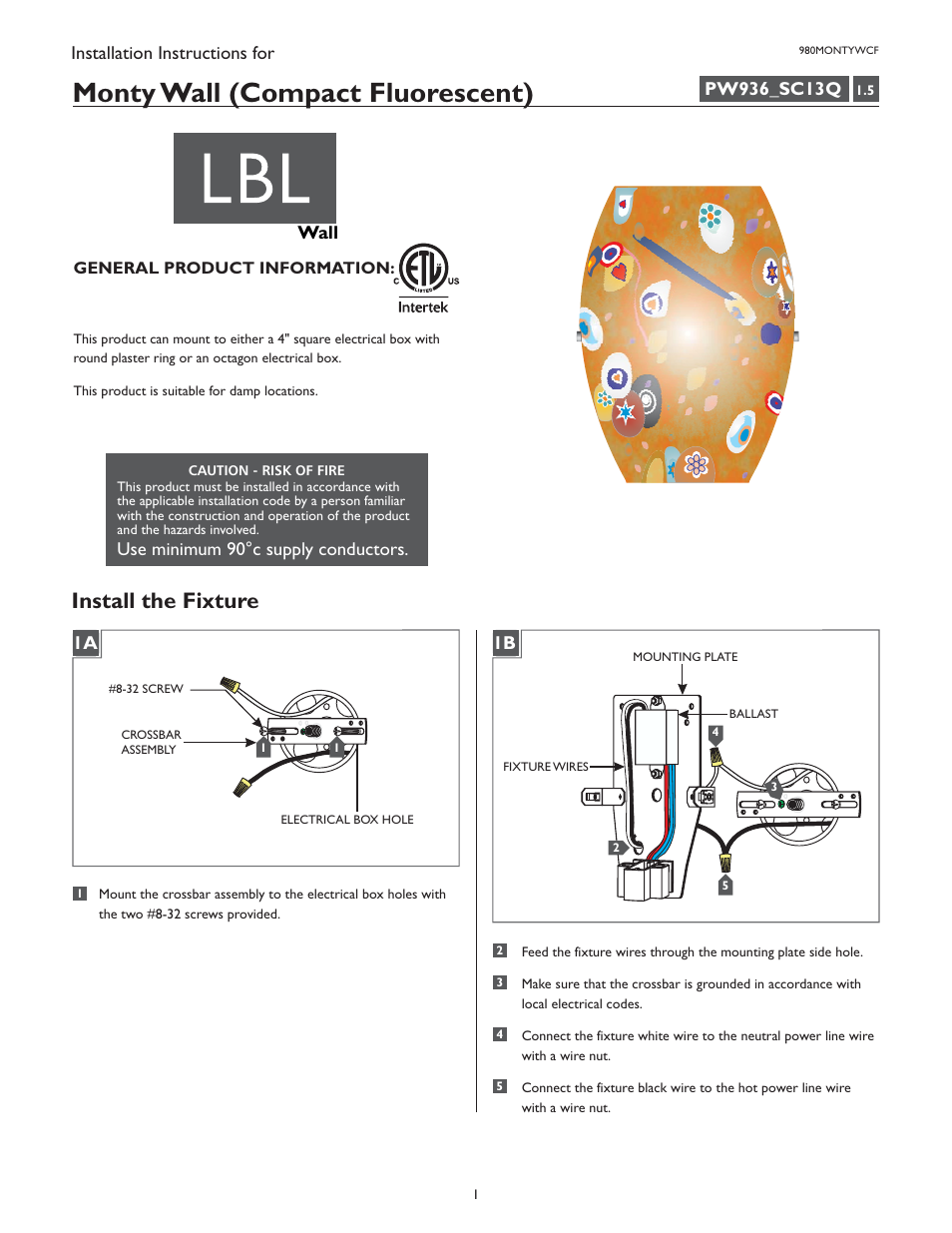 LBL Lighting Monty WCF User Manual | 2 pages