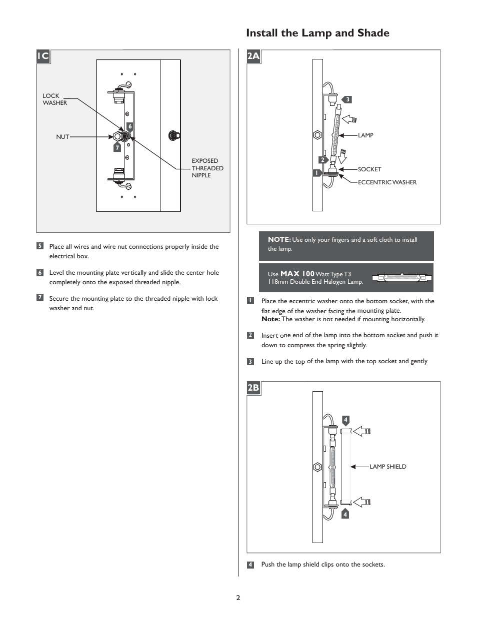 Install the lamp and shade | LBL Lighting Presidio W User Manual | Page 2 / 4
