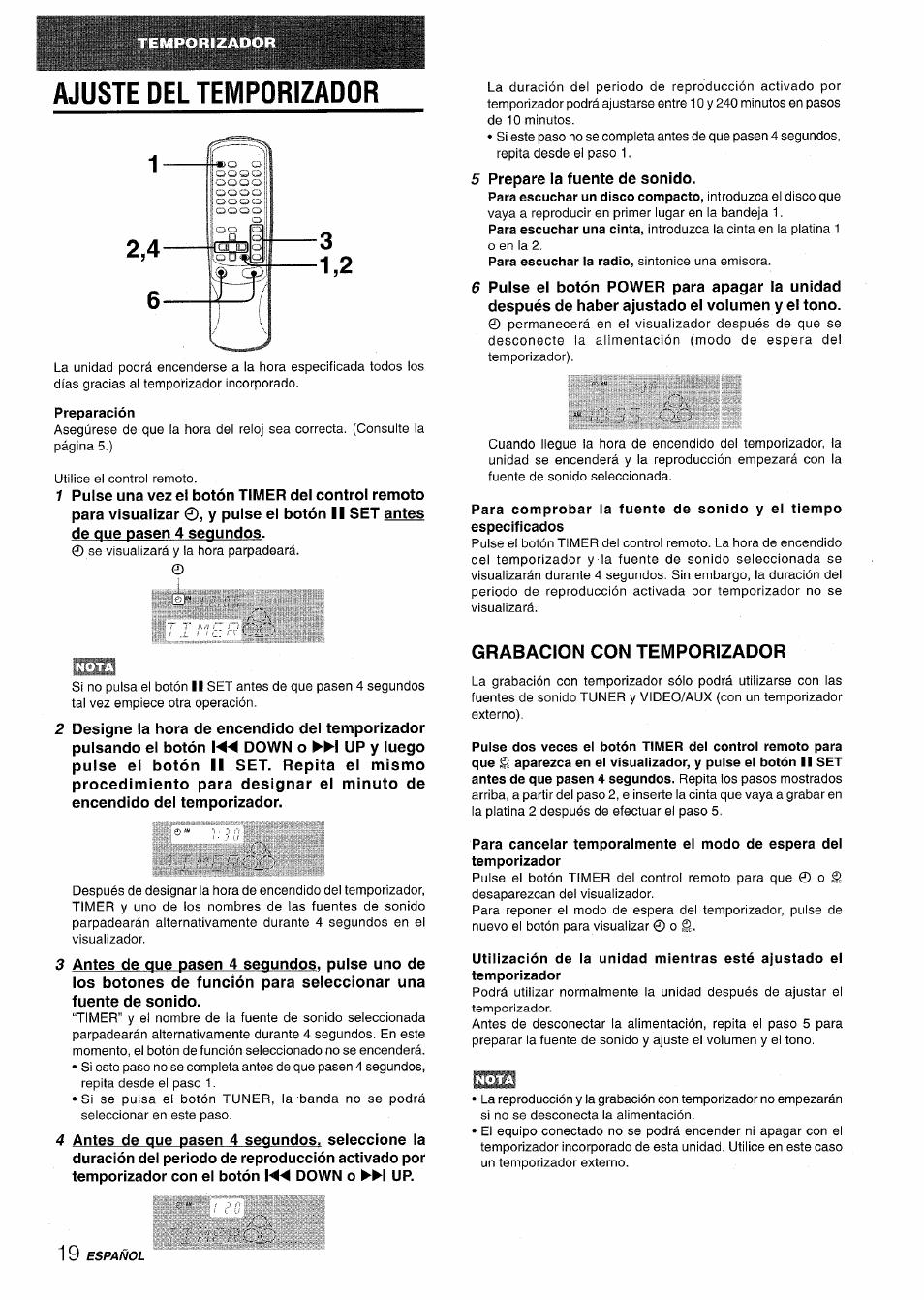 Ajuste del temporizador, Preparación, Grabacion con temporizador | Aiwa CX-NV8000 User Manual | Page 44 / 76