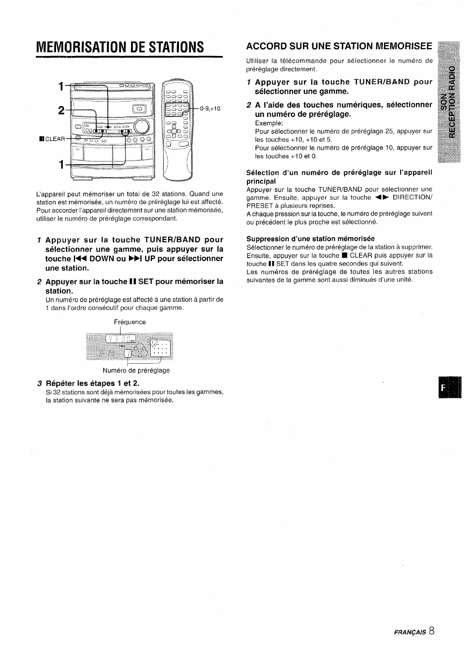 Memorisation de stations, Accord sur une station memorisee, Suppression d’une station mémorisée | Aiwa CX-NV8000 User Manual | Page 57 / 76