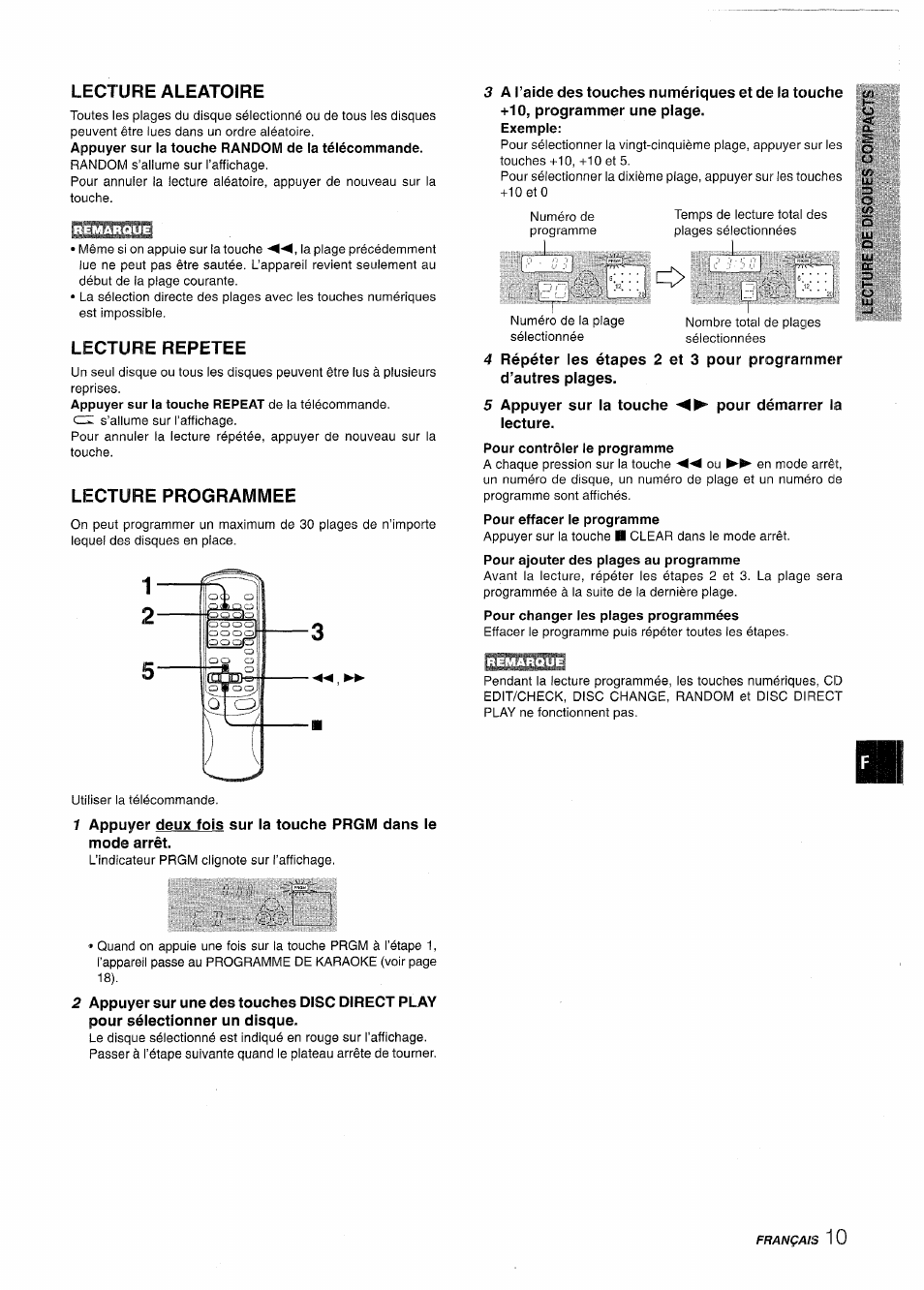 Lecture aleatoire, Lecture repetee, Lecture programmee | Aiwa CX-NV8000 User Manual | Page 59 / 76