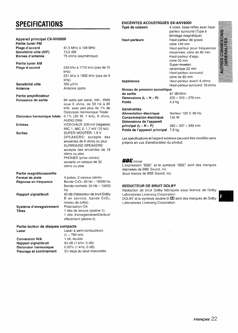 Specifications, Luki, Cd z | Aiwa CX-NV8000 User Manual | Page 71 / 76