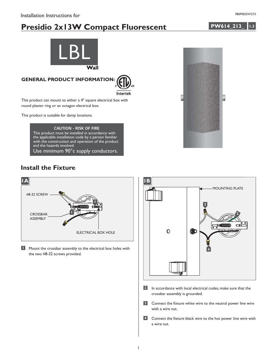 LBL Lighting Presidio WCF3 User Manual | 4 pages