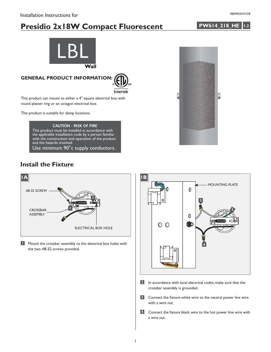 LBL Lighting Presidio WCF8 User Manual | 4 pages