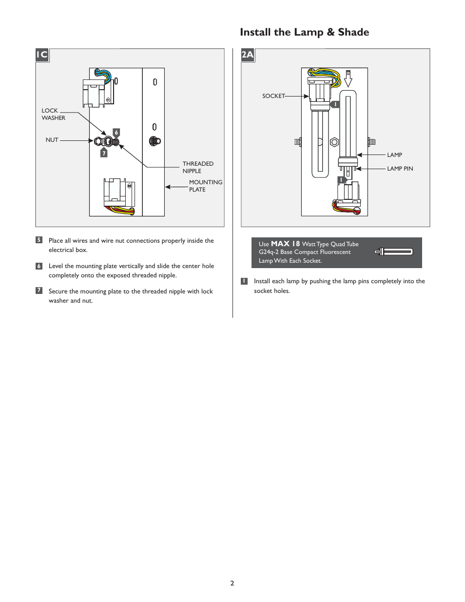 Install the lamp & shade | LBL Lighting Presidio WCF8 User Manual | Page 2 / 4