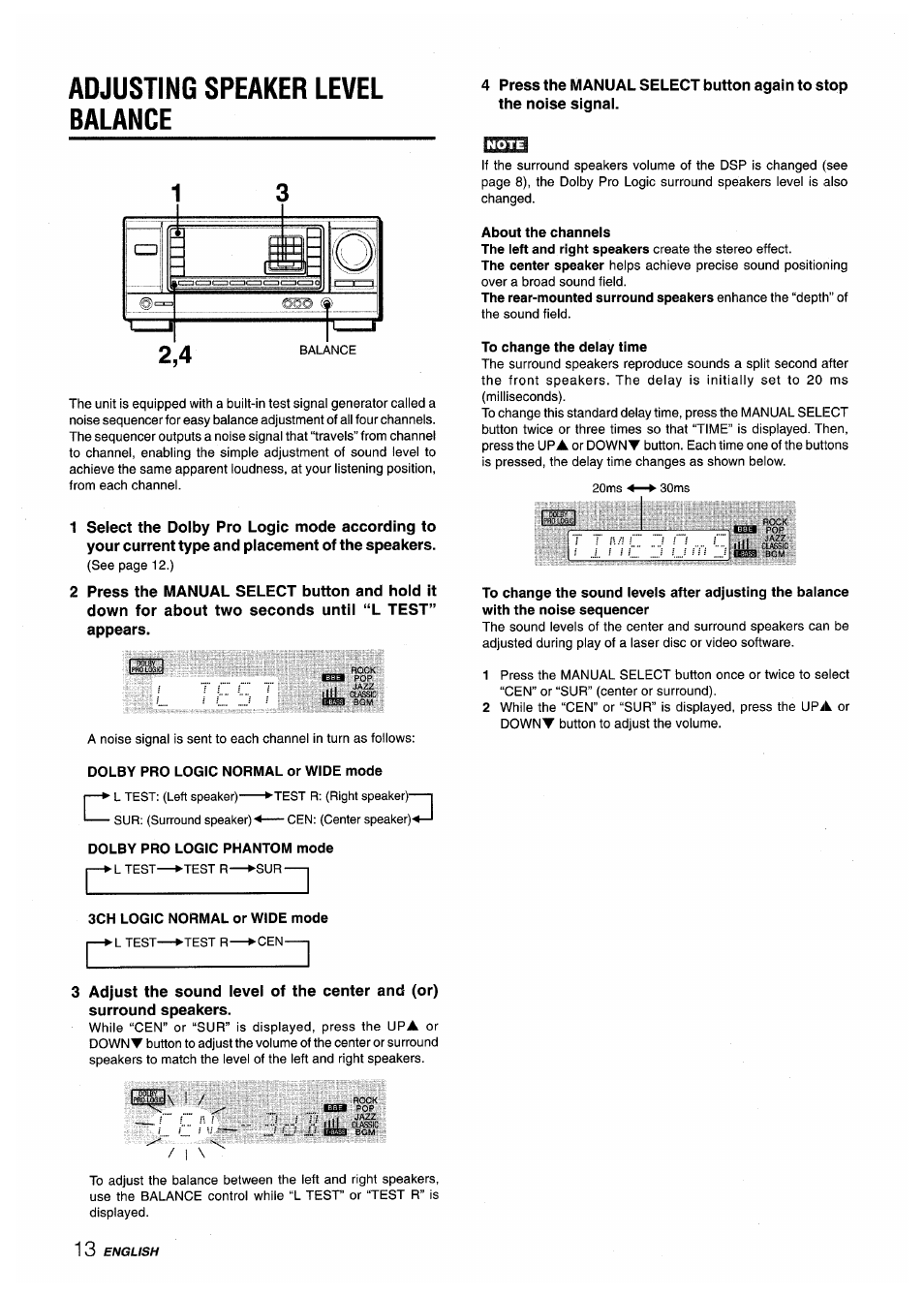 Adjusting speaker level balance | Aiwa AV-X200 User Manual | Page 14 / 56