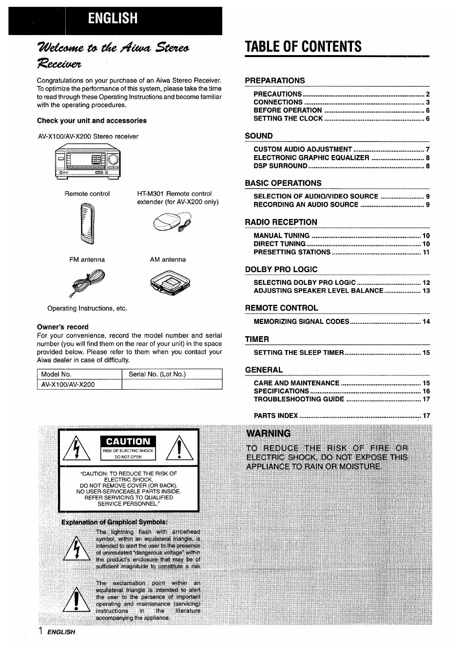 Aiwa AV-X200 User Manual | Page 2 / 56