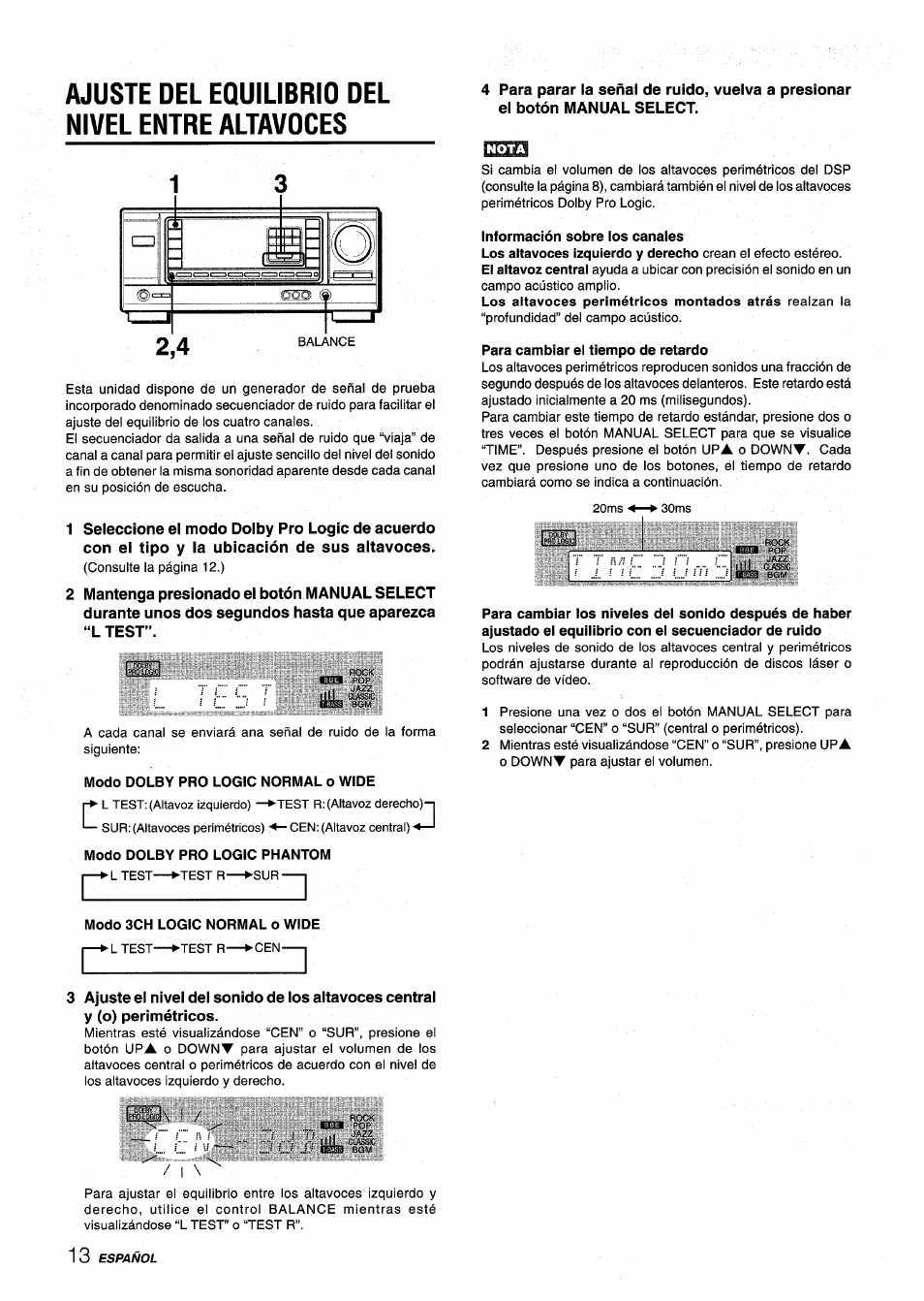 Ajuste del equilibrio del nivel entre altavdces, Ajuste del equilibrio del nivel entre altavdces 1 | Aiwa AV-X200 User Manual | Page 32 / 56