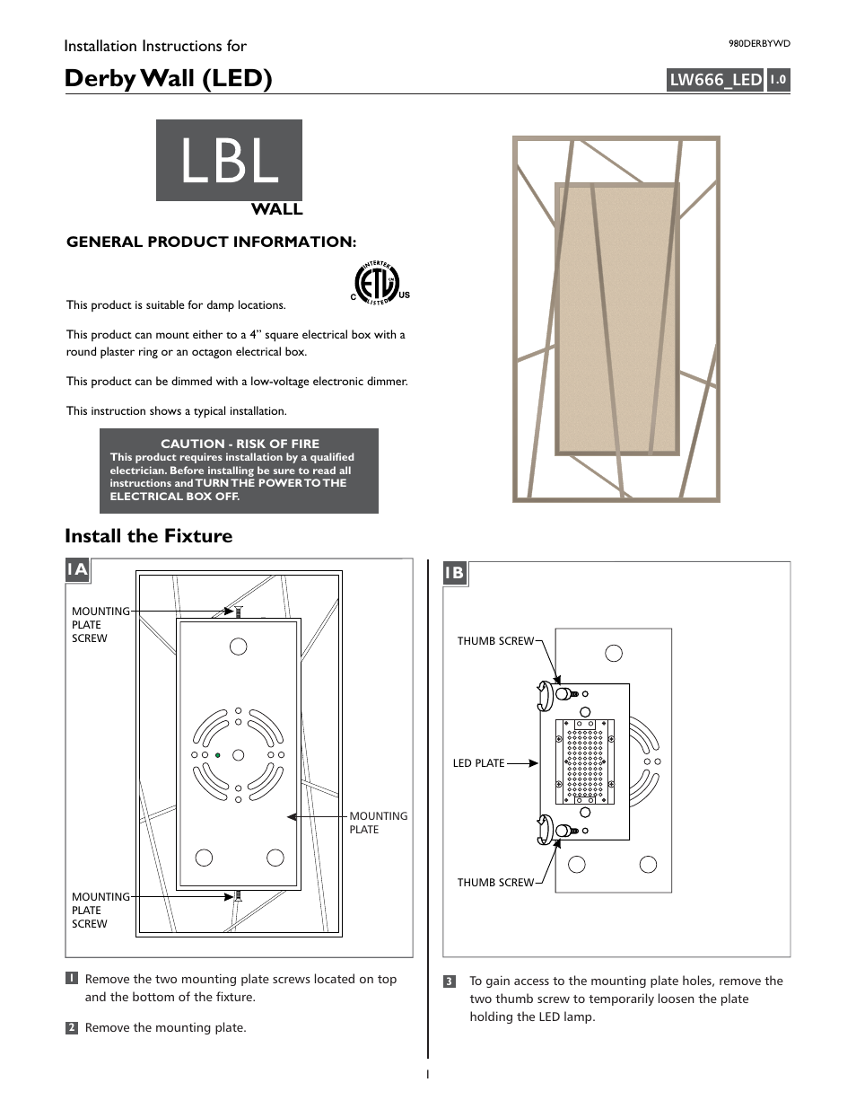 LBL Lighting Derby WD User Manual | 4 pages