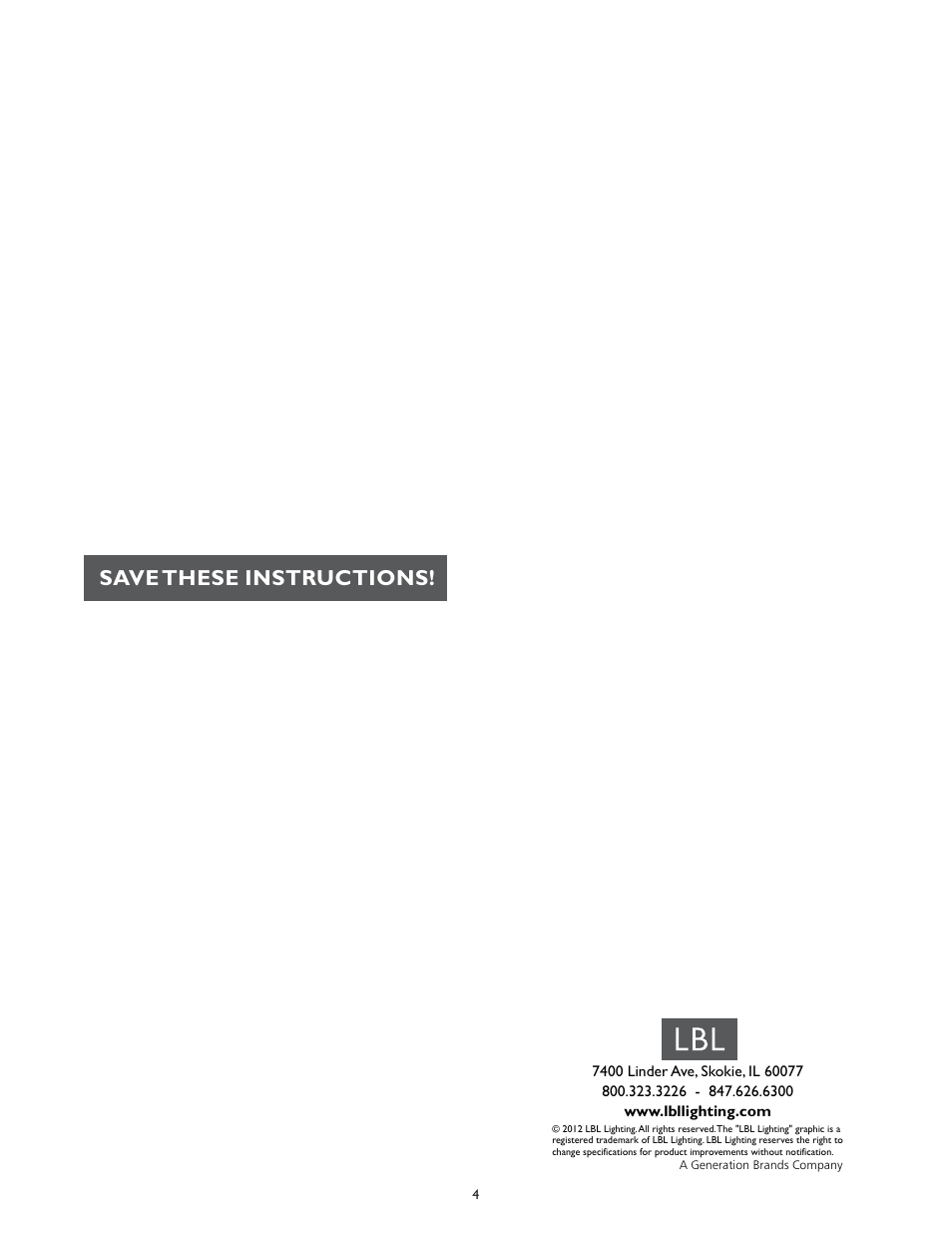 Save these instructions | LBL Lighting Derby WD User Manual | Page 4 / 4