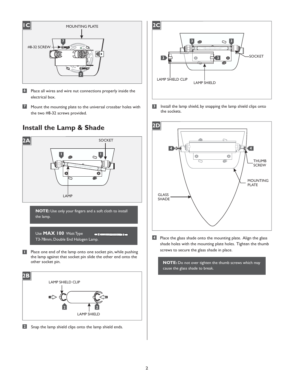 Install the lamp & shade | LBL Lighting Taitu W User Manual | Page 2 / 4