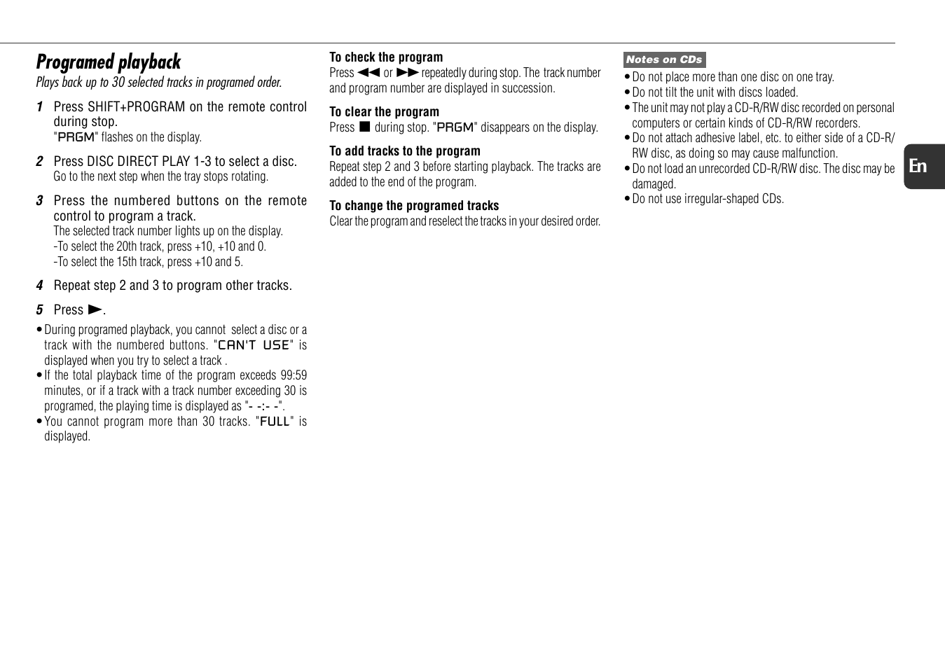 Programed playback, 11 en | Aiwa NSX-D22 User Manual | Page 11 / 22