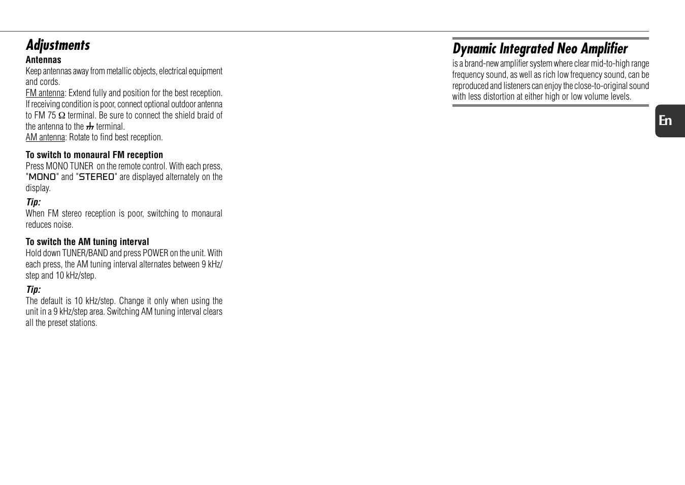 Adjustments, Dynamic integrated neo amplifier | Aiwa NSX-D22 User Manual | Page 13 / 22