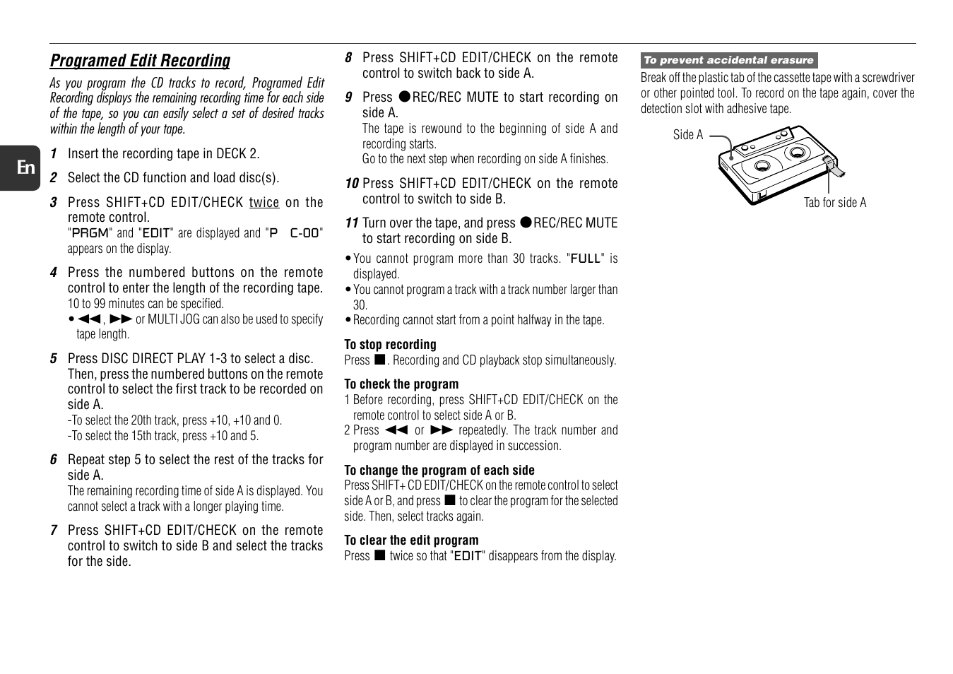 16 en, Programed edit recording | Aiwa NSX-D22 User Manual | Page 16 / 22